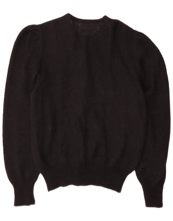 Vintage Womens Cardigan Sweater UK 16 Large Black Floral Mohair