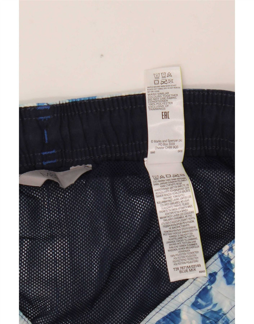 Marks & Spencer Mens Abstract Pattern Swimming Shorts Large Blue Polyester