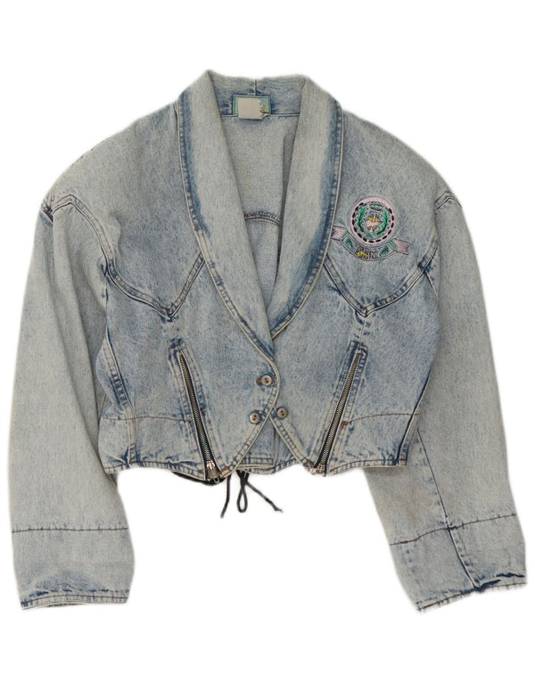 Vintage Womens Crop Denim Jacket UK 14 Medium Blue