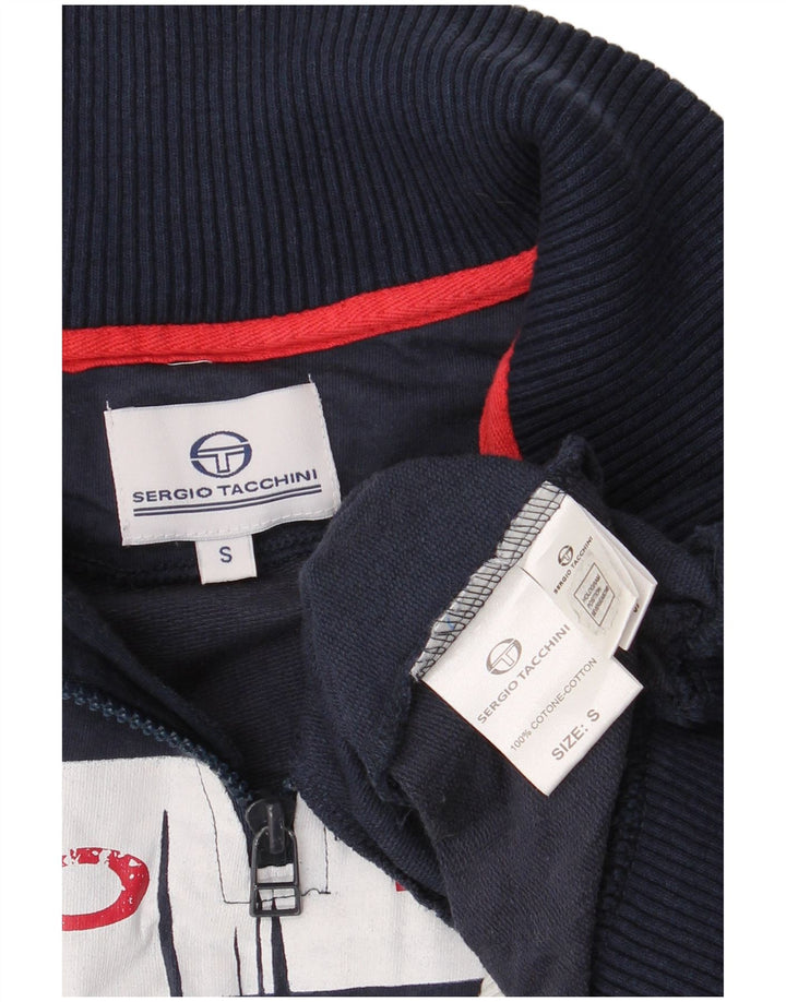 Sergio Tacchini Mens Graphic Zip Neck Sweatshirt Jumper Small Navy Blue
