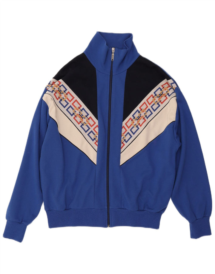 VINTAGE Womens Tracksuit Top Jacket UK 18 XL Blue Colourblock Acrylic