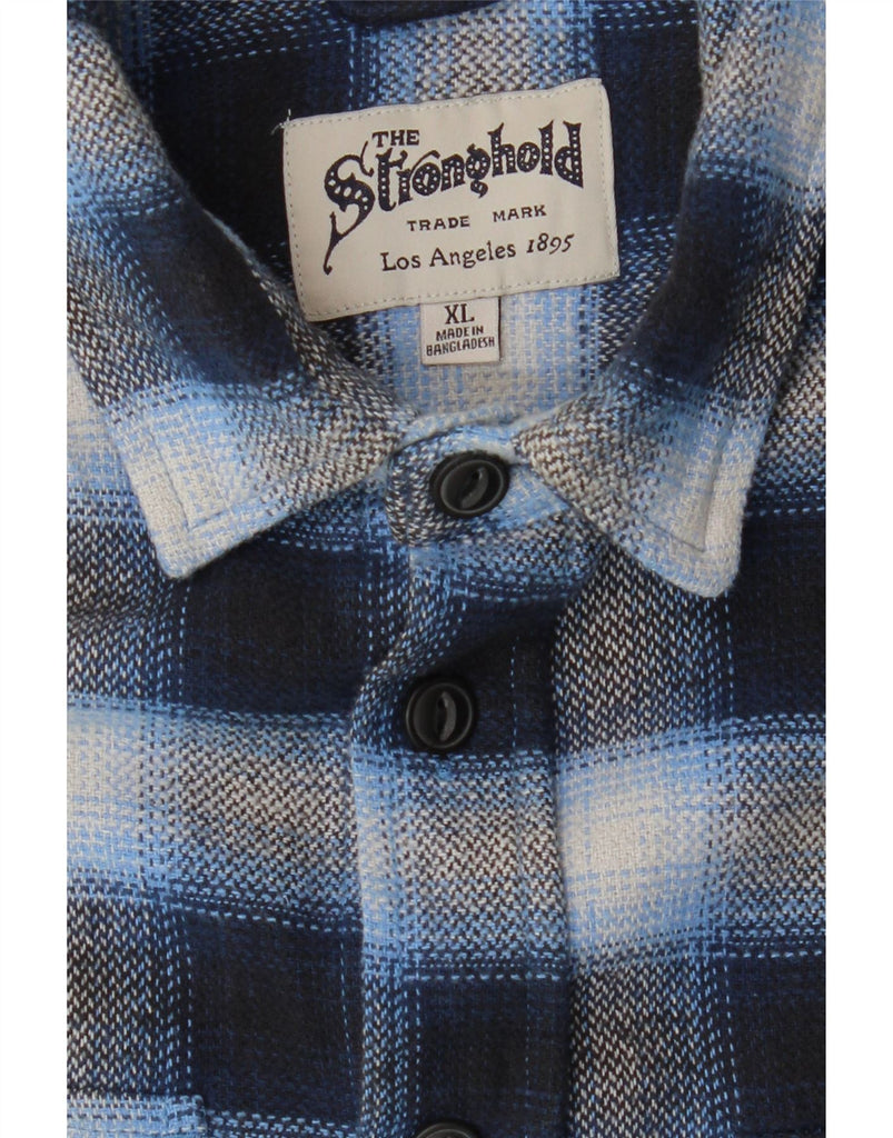 THE STRONGHOLD Mens Flannel Shirt XL Navy Blue Check Cotton Vintage The Stronghold and Second-Hand The Stronghold from Messina Hembry 