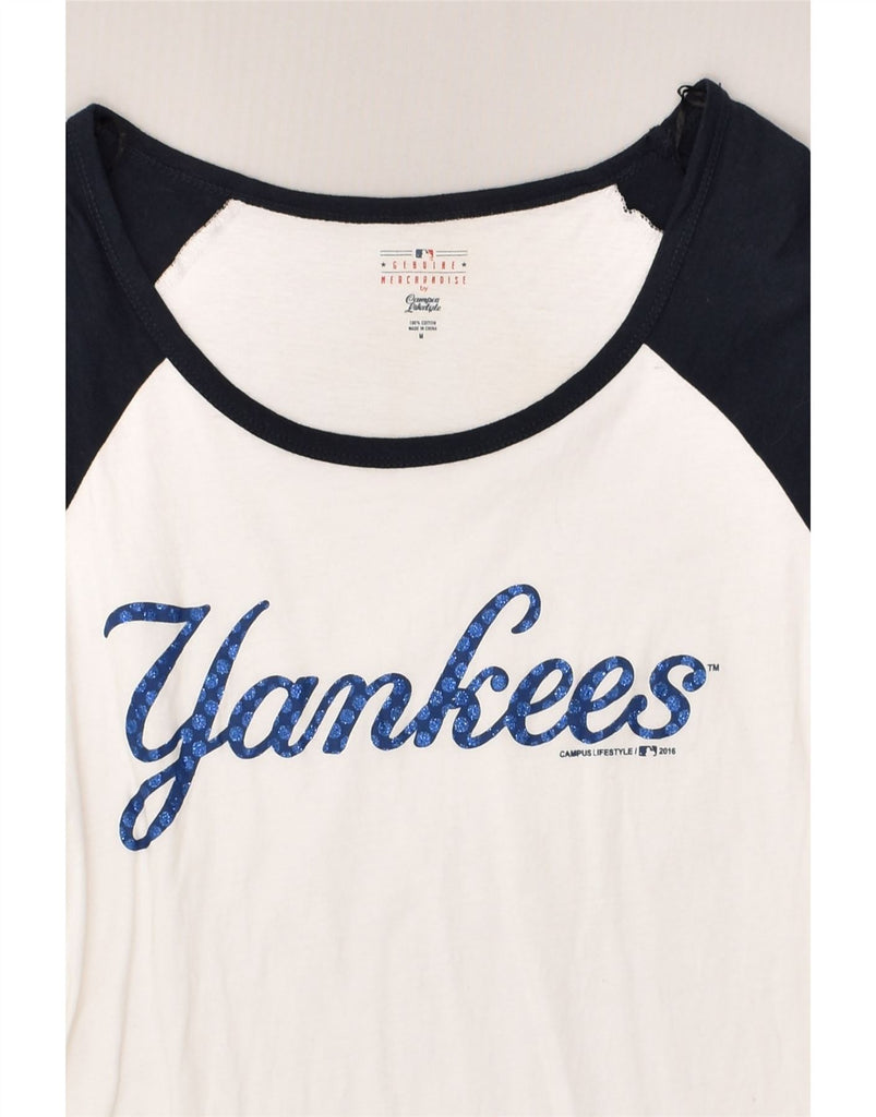 MAJESTIC Womens Yankees Graphic T-Shirt Top UK 12 Medium White | Vintage Genuine Merchandise | Thrift | Second-Hand Genuine Merchandise | Used Clothing | Messina Hembry 