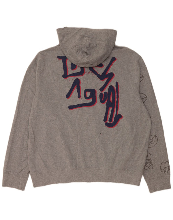 Desigual Mens Graphic Zip Hoodie Sweater 2XL Grey Cotton