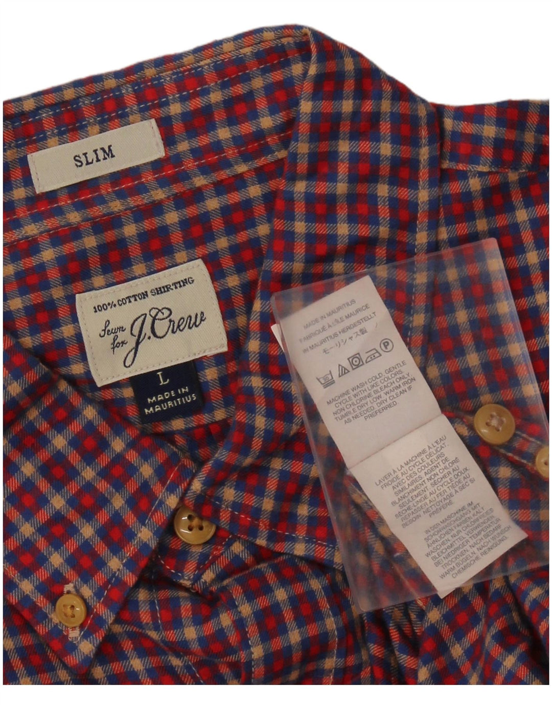 J. CREW Mens Slim Fit Flannel Shirt Large Red Check Cotton