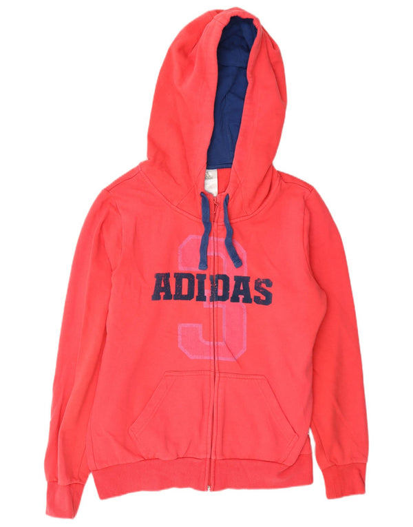 Adidas Womens Graphic Zip Hoodie Sweater UK 14 Medium Red Cotton