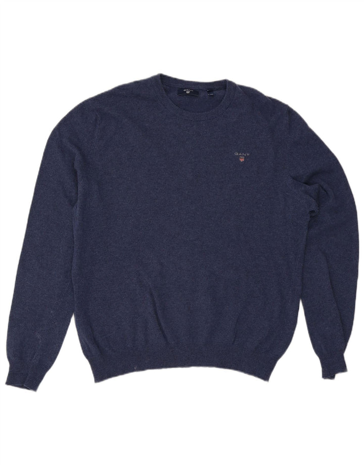 Gant Mens Crew Neck Jumper Sweater XL Navy Blue Wool