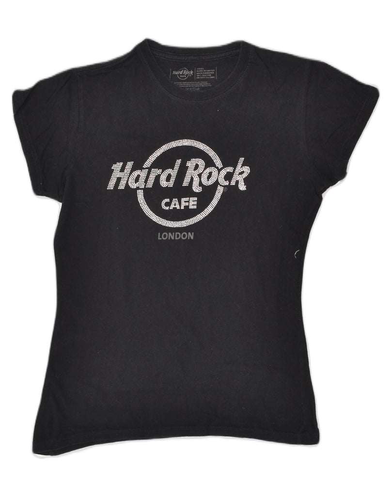 HARD ROCK CAFE Womens London Graphic T-Shirt Top UK 10 Small Black Cotton | Vintage Hard Rock Cafe | Thrift | Second-Hand Hard Rock Cafe | Used Clothing | Messina Hembry 