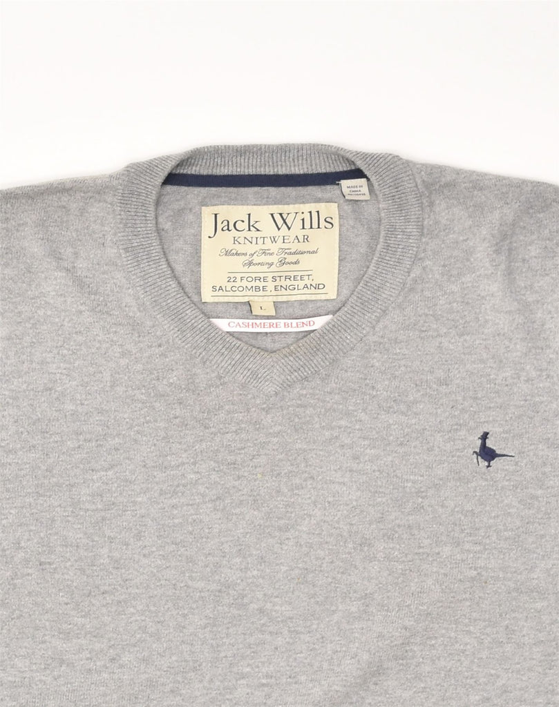 JACK WILLS Mens V-Neck Jumper Sweater Large Grey Cotton | Vintage Jack Wills | Thrift | Second-Hand Jack Wills | Used Clothing | Messina Hembry 