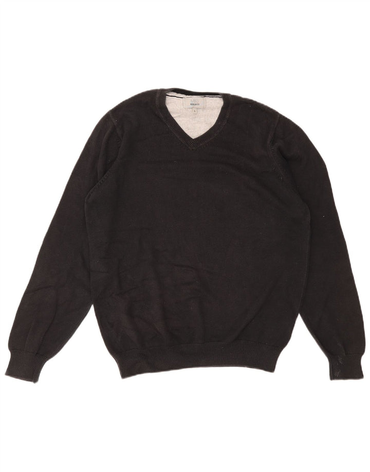 Marks & Spencer Mens Regular Fit V-Neck Jumper Sweater Small Black Cotton