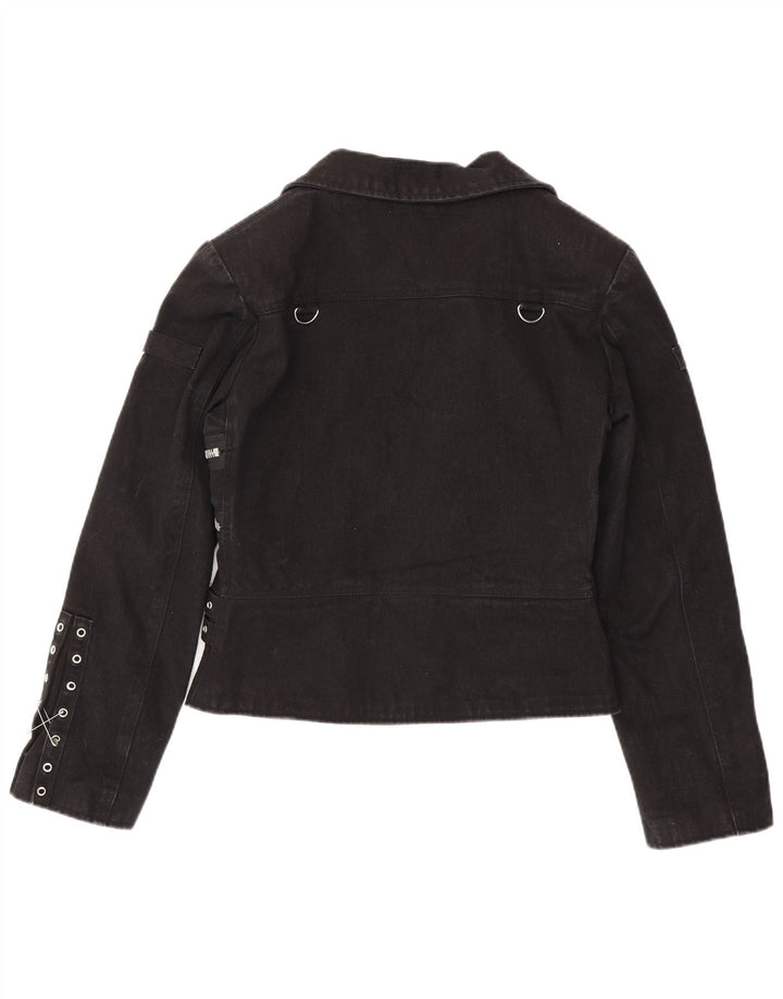 Hard Leather Stuff Womens Crop Biker Jacket UK 20 2XL Black Cotton