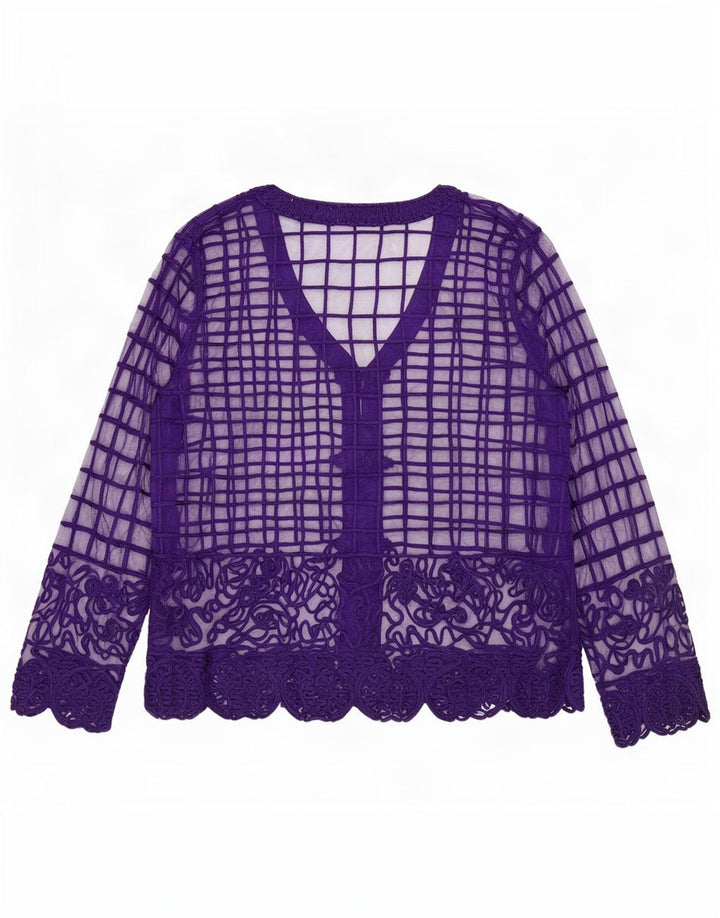 Vintage Womens See Through Shirt Blouse UK 14 Medium Purple Geometric
