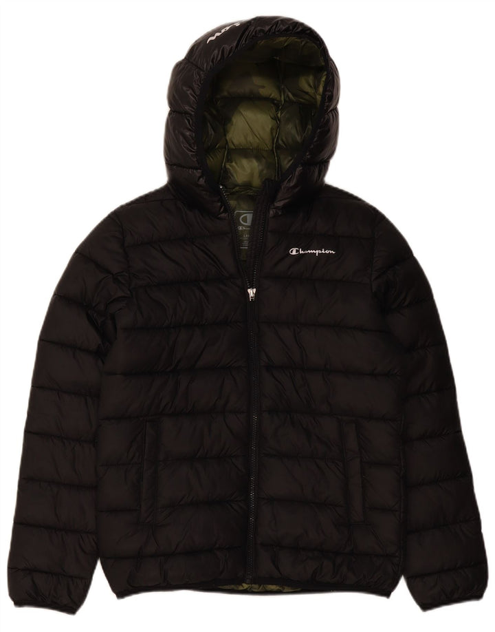 Champion Boys Hooded Padded Jacket 11-12 Years Large Black Polyester