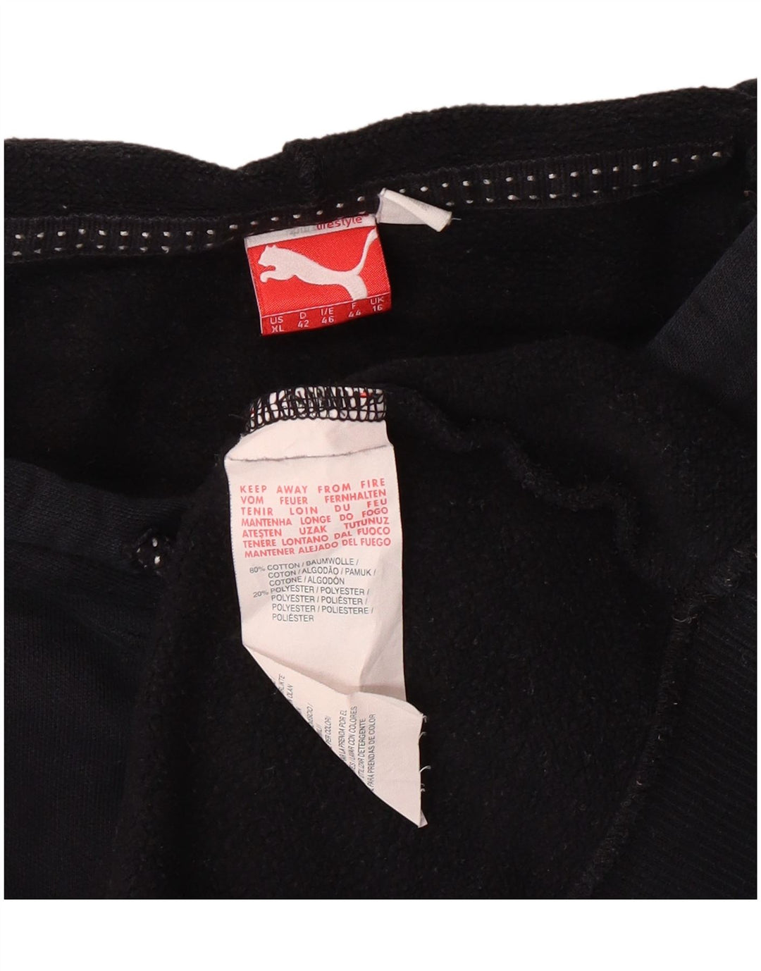 Puma Womens Graphic Hoodie Jumper UK 16 Large Black Cotton