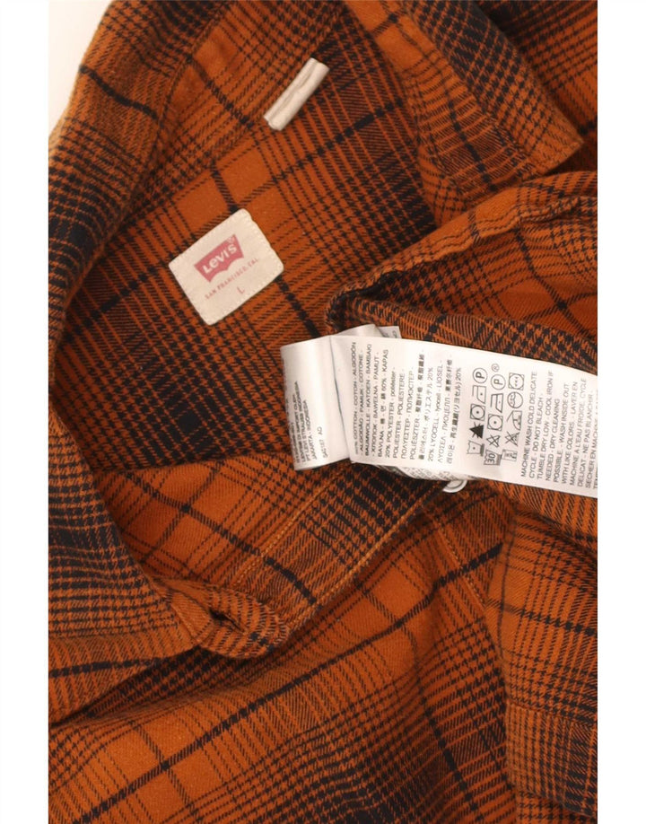 Levi's Womens Oversized Flannel Shirt UK 16 Large Orange Check Cotton