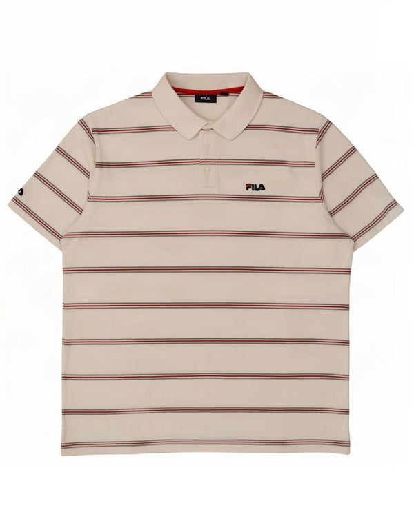 Fila Mens Polo Shirt 2XL White Striped Cotton