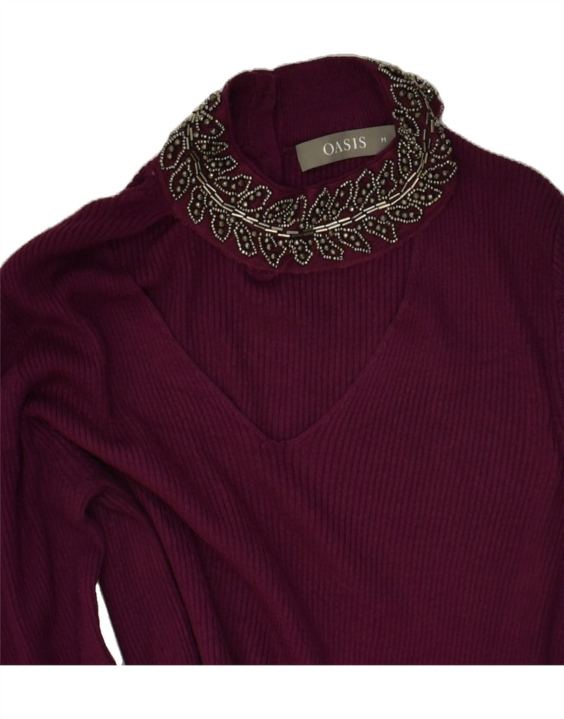 OASIS Womens V-Neck Jumper Sweater UK 12 Medium Burgundy Viscose | Vintage Oasis | Thrift | Second-Hand Oasis | Used Clothing | Messina Hembry 