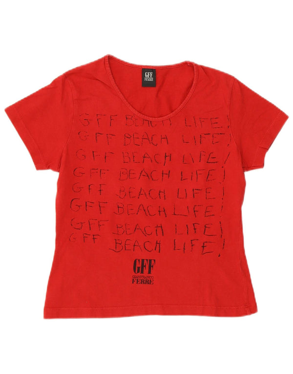 Gianfranco Ferre Womens Crop Graphic T-Shirt Top IT 42 Medium Red