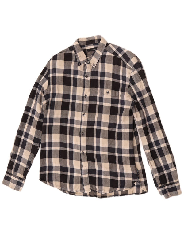 French Connection Mens Flannel Shirt Medium Navy Blue Check Cotton