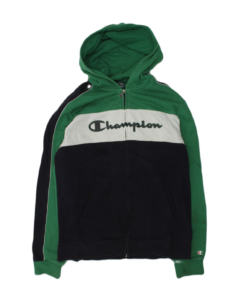 CHAMPION Boys Graphic Zip Hoodie Sweater 15-16 Years 2XL Green Colourblock | Vintage Champion | Thrift | Second-Hand Champion | Used Clothing | Messina Hembry 