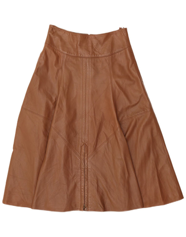 Vintage Womens High Waist Leather Skirt EU 42 Large W30 Brown Leather