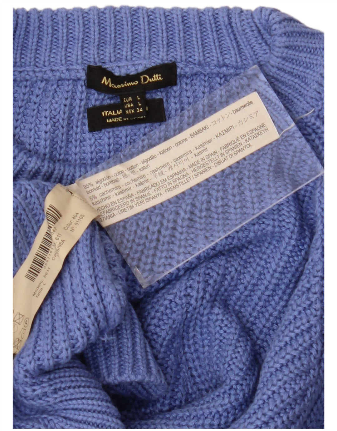 Massimo Dutti Womens Crew Neck Jumper Sweater UK 16 Large Blue Cotton