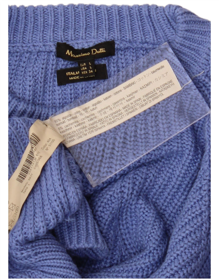 Massimo Dutti Womens Crew Neck Jumper Sweater UK 16 Large Blue Cotton