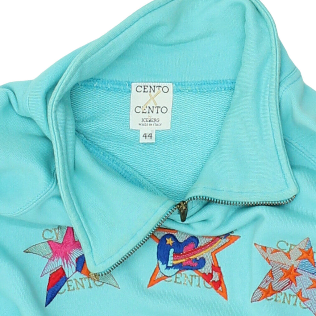 Cento X Cento Womens Blue Cotton Half Zip Sweat Top | Vintage Designer Jumper | Vintage Messina Hembry | Thrift | Second-Hand Messina Hembry | Used Clothing | Messina Hembry 