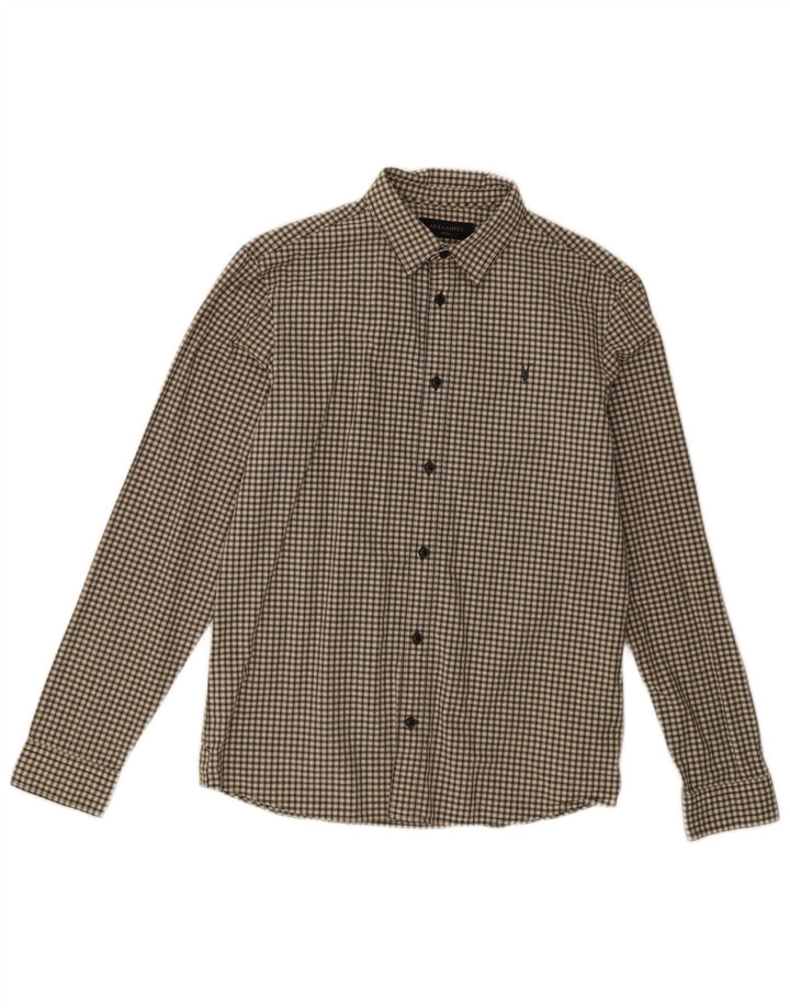 All Saints Mens Shirt Small Beige Gingham Cotton