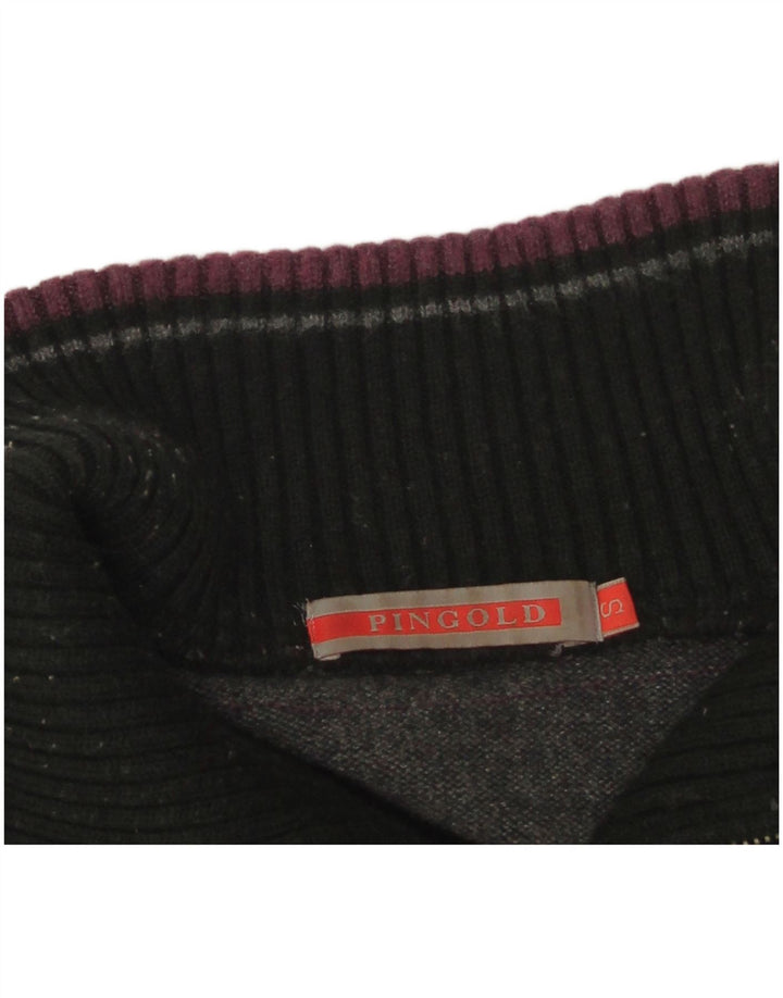 Vintage Mens Zip Neck Jumper Sweater Small Grey Colourblock