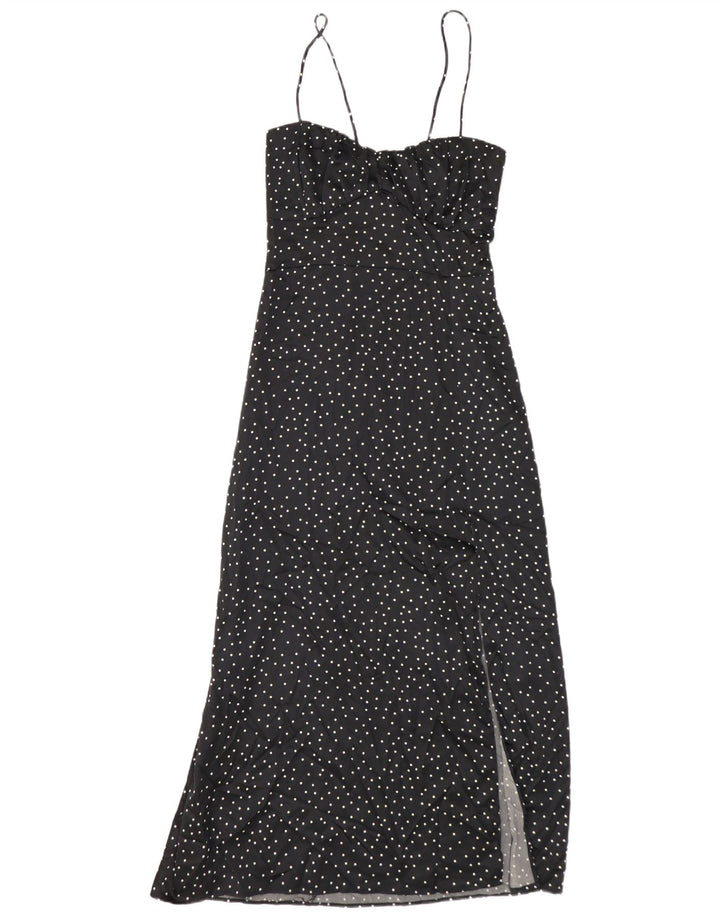 Zara Womens Slip Dress UK 12 Medium Black Polka Dot Polyester