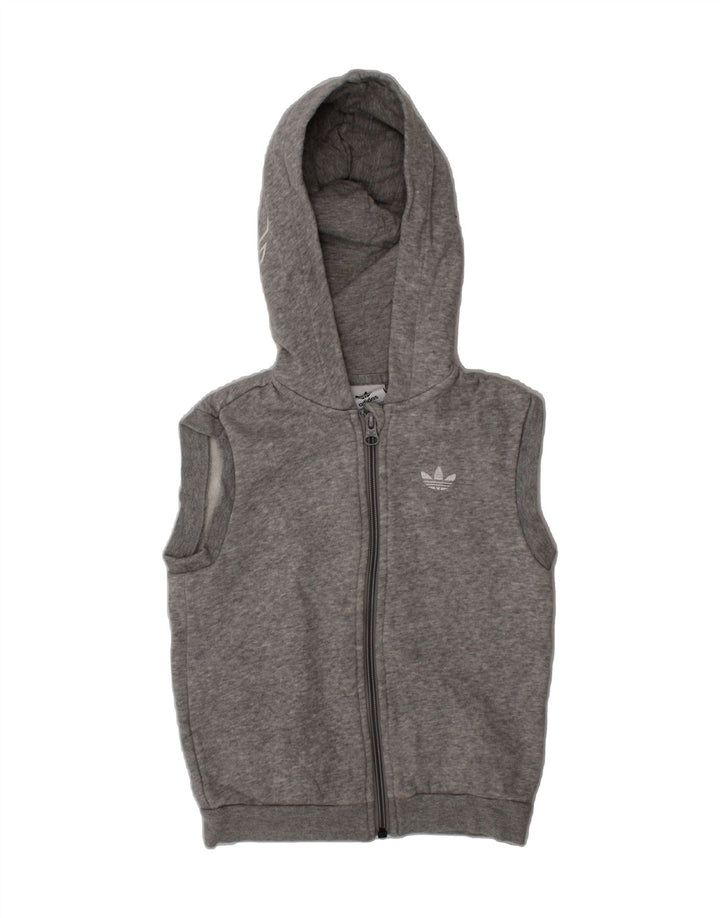 ADIDAS Boys Sleeveless Zip Hoodie Sweater 3-4 Years Grey Cotton Vintage Adidas and Second-Hand Adidas from Messina Hembry 