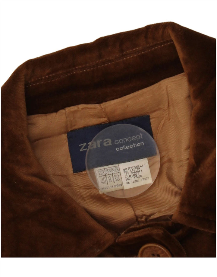 Zara Womens Velvet Overcoat EU 40 Medium Brown Cotton