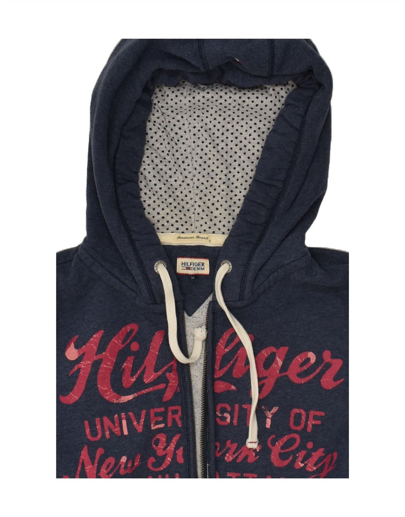 TOMMY HILFIGER Womens Graphic Zip Hoodie Sweater UK 14 Medium Navy Blue | Vintage Tommy Hilfiger | Thrift | Second-Hand Tommy Hilfiger | Used Clothing | Messina Hembry 