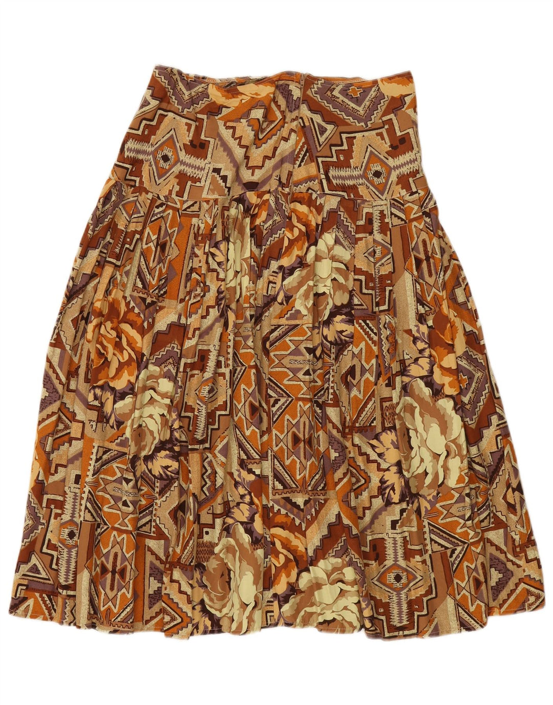 VINTAGE Womens Pleated Skirt Medium W30 Brown Patchwork Cotton