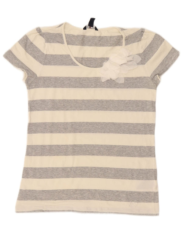 Tommy Hilfiger Womens T-Shirt Top UK 12 Medium Grey Striped Cotton