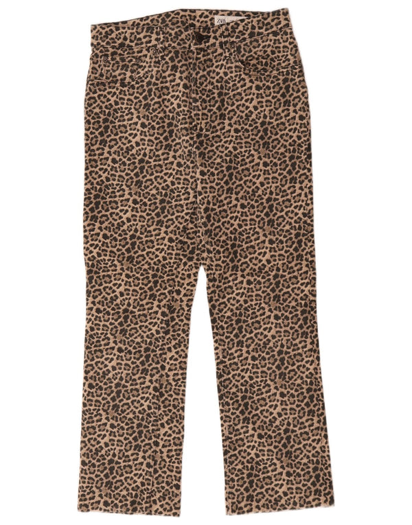 Zara Womens Straight Casual Trousers EU 38 Small W28 L26 Brown Animal Print
