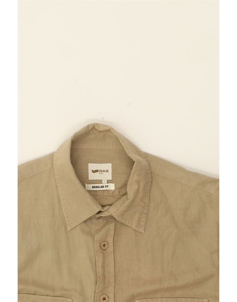 GAS Mens Regular Fit Shirt Large Beige Ramie Vintage Gas and Second-Hand Gas from Messina Hembry 