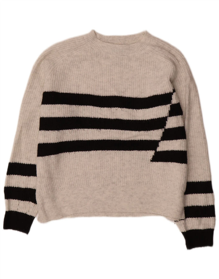 MARKS & SPENCER Womens Boat Neck Jumper Sweater UK 14 Medium White Striped