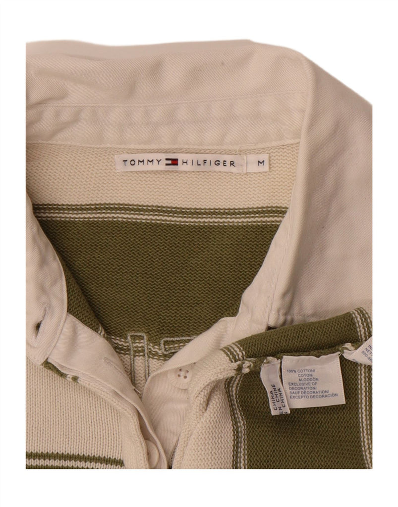 TOMMY HILFIGER Womens Polo Neck Jumper Sweater UK 14 Medium Green Striped Vintage Tommy Hilfiger and Second-Hand Tommy Hilfiger from Messina Hembry 