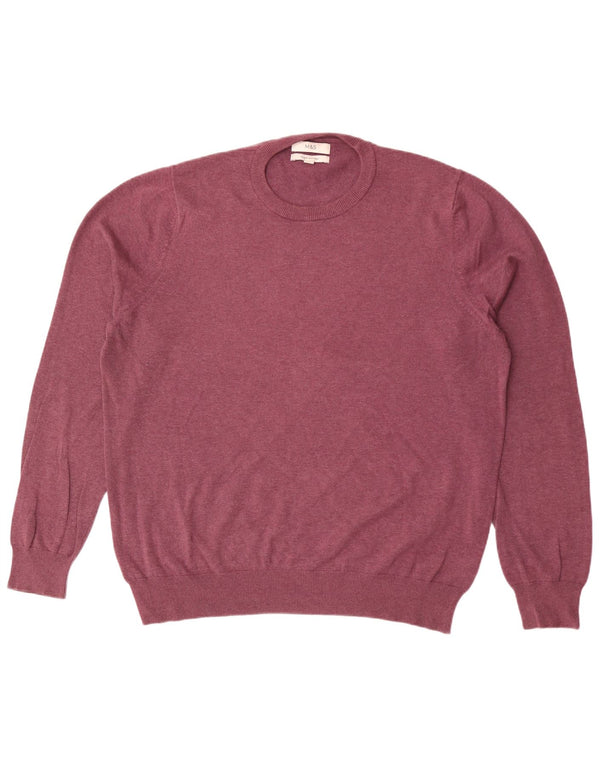 Marks & Spencer Mens Crew Neck Jumper Sweater Large Burgundy Cotton