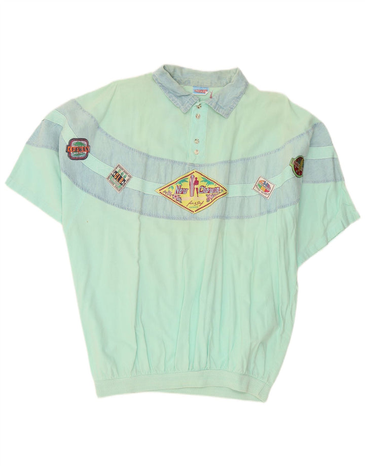 Chewan Mens Graphic Pullover Shirt One Size Turquoise Colourblock