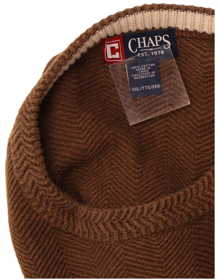 CHAPS Mens Crew Neck Jumper Sweater 2XL Brown Cotton