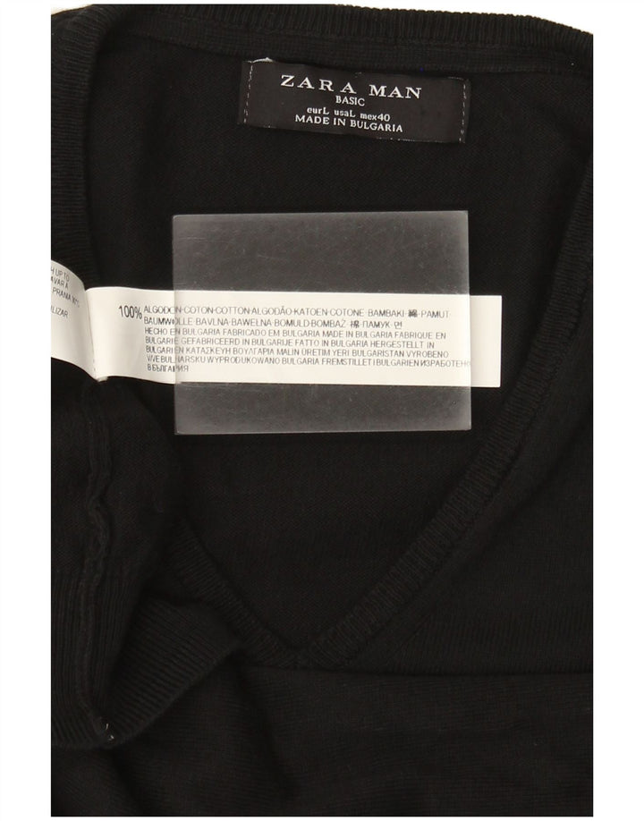 Zara Mens Basic Vest Tank Top Large Black Cotton