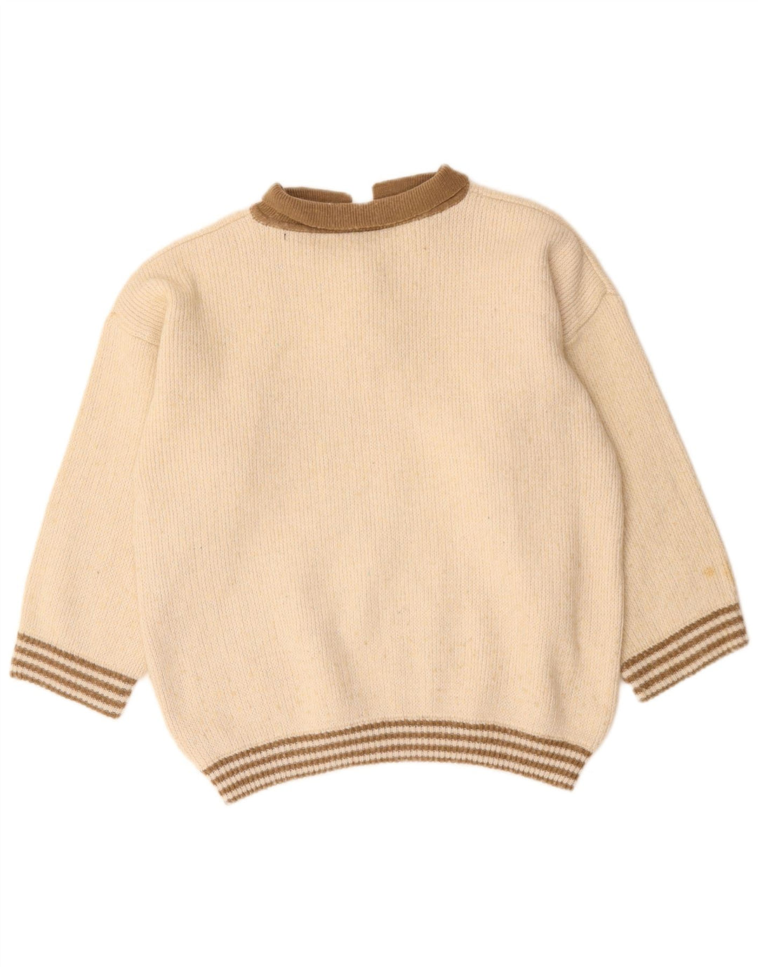 VINTAGE Womens Graphic Polo Neck Jumper Sweater UK 16 Large Off White