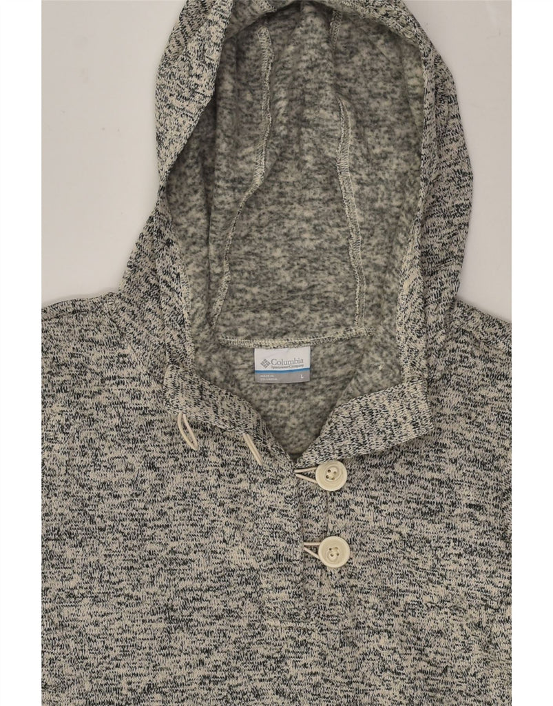 COLUMBIA Womens Button Neck Hoodie Jumper UK 16 Large Grey Flecked | Vintage Columbia | Thrift | Second-Hand Columbia | Used Clothing | Messina Hembry 