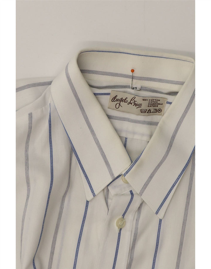 ANGELO LITRICO Mens Short Sleeve Shirt Size 41 Medium White Striped