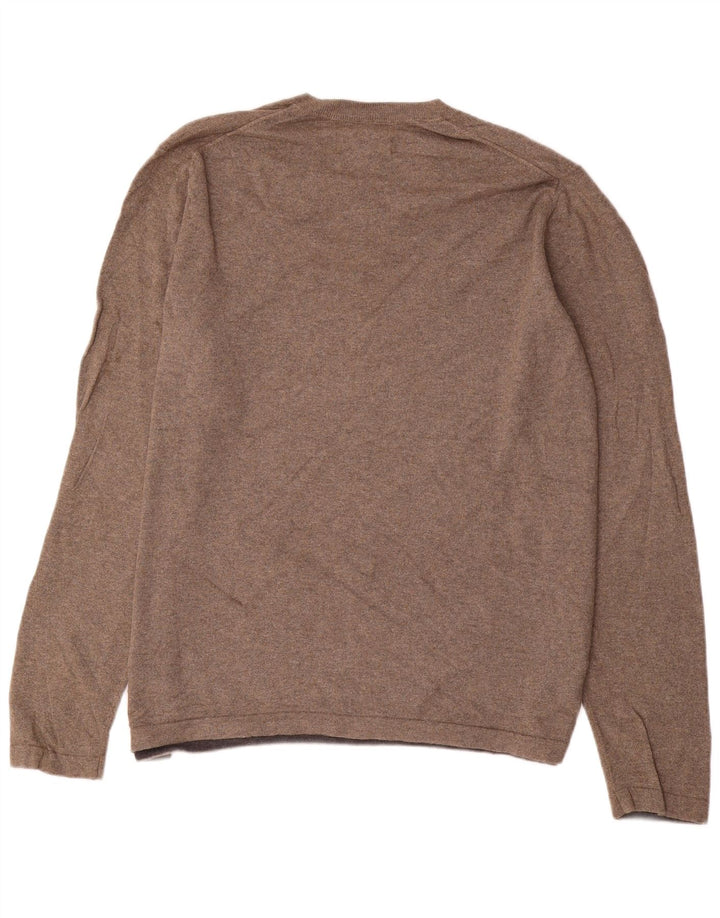 EDDIE BAUER Mens V-Neck Jumper Sweater Large Grey Cotton