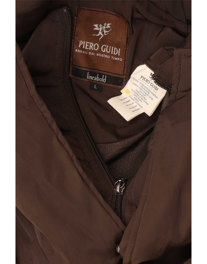 Piero Guidi Mens Hooded Padded Coat UK 40 Large Brown Polyester