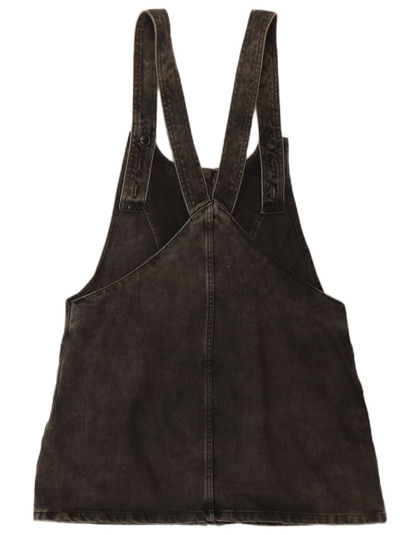 Zara Womens Trafaluc Mini Denim Dungaree Dress UK 12 Medium Black Cotton
